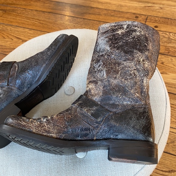 Frye Veronica Distressed Ankle Cowboy Western Boots Buckle Brown Women's 6.5D - Picture 10 of 14